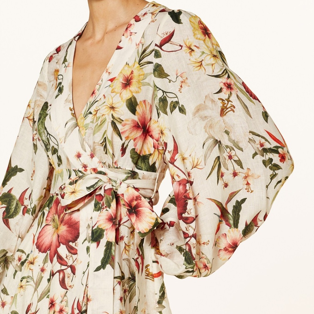 ZIMMERMANN LINEN LEXI FLORAL WRAP DRESS - Picture 5 of 9